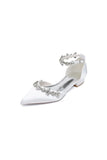 Pointed Toe Rhinestone Beaded Ankle Strap Kitten Heels