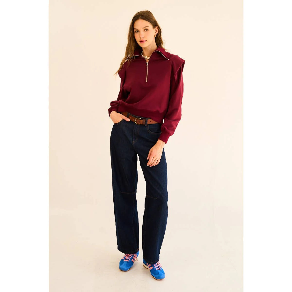 Mar Zip Up Ruffled Sweatshirt