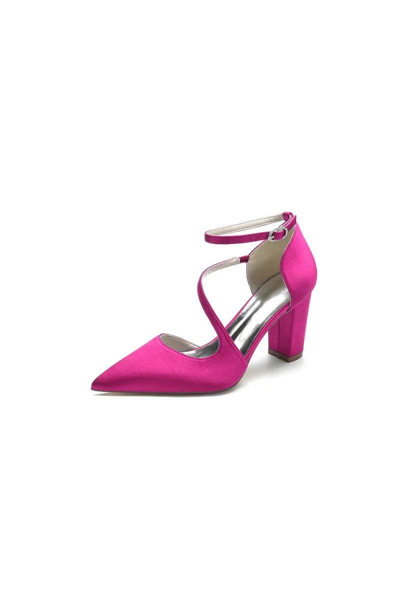 White Silk Pump with Decorative Ankle Strap