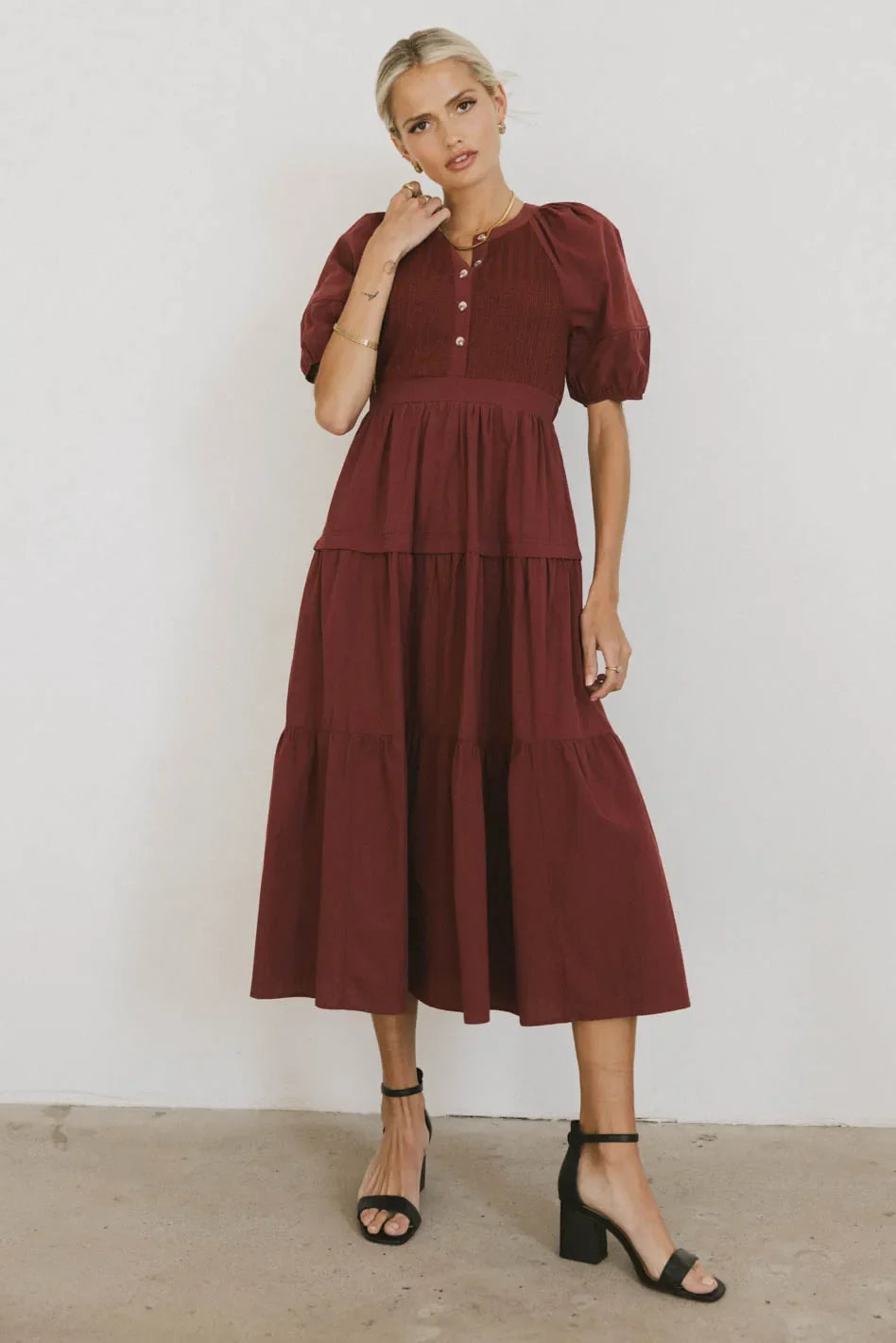 Leandra Midi Dress in Burgundy FINAL SALE