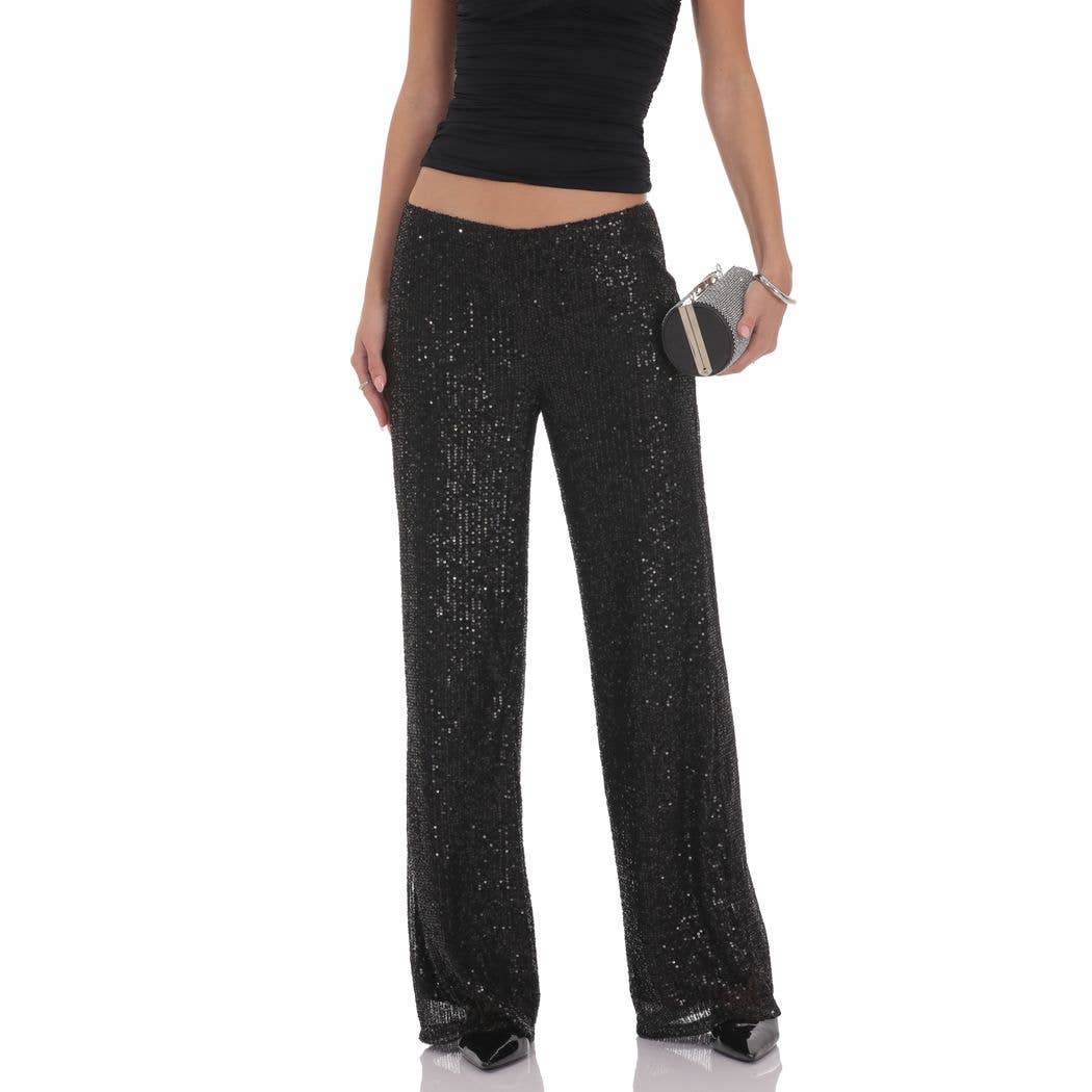 Lucy in the Sky Straight Sequin Pants in Black
