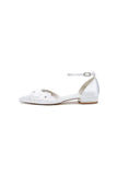 Pointed Toe White Ankle Strap Low Heels with Lace