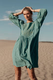 Serendipity Embroidered Dress in Light Teal FINAL SALE