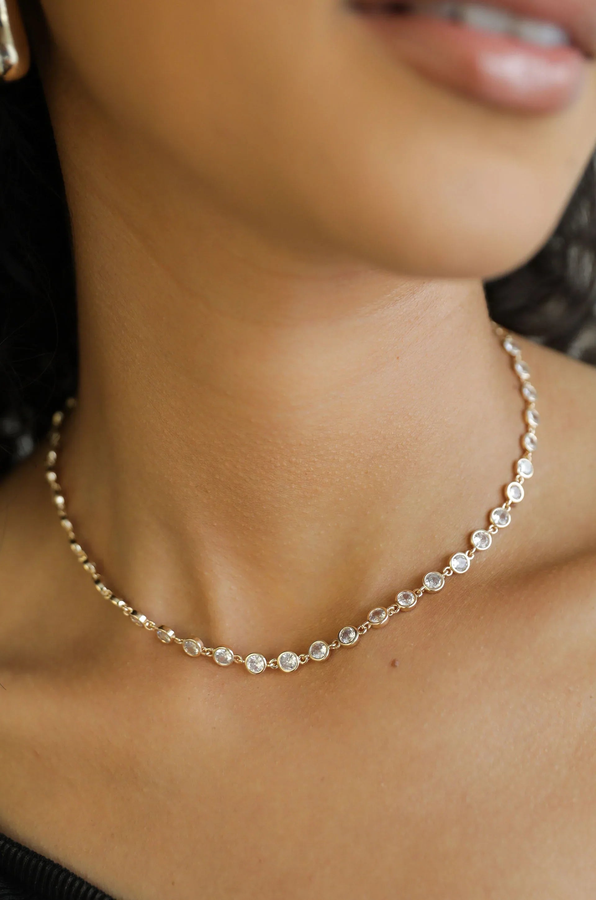 Crystal Disc and Link Necklace