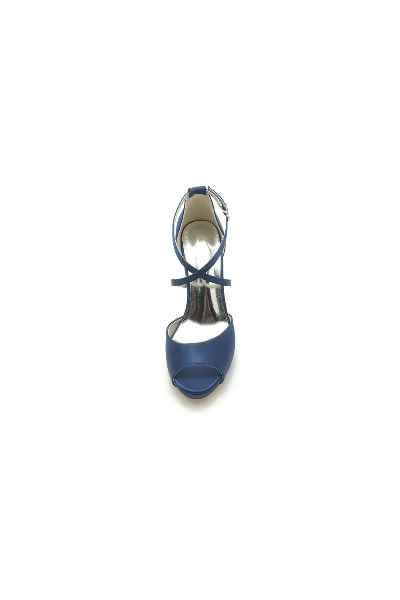 Navy Blue High Heels with Crossed Straps