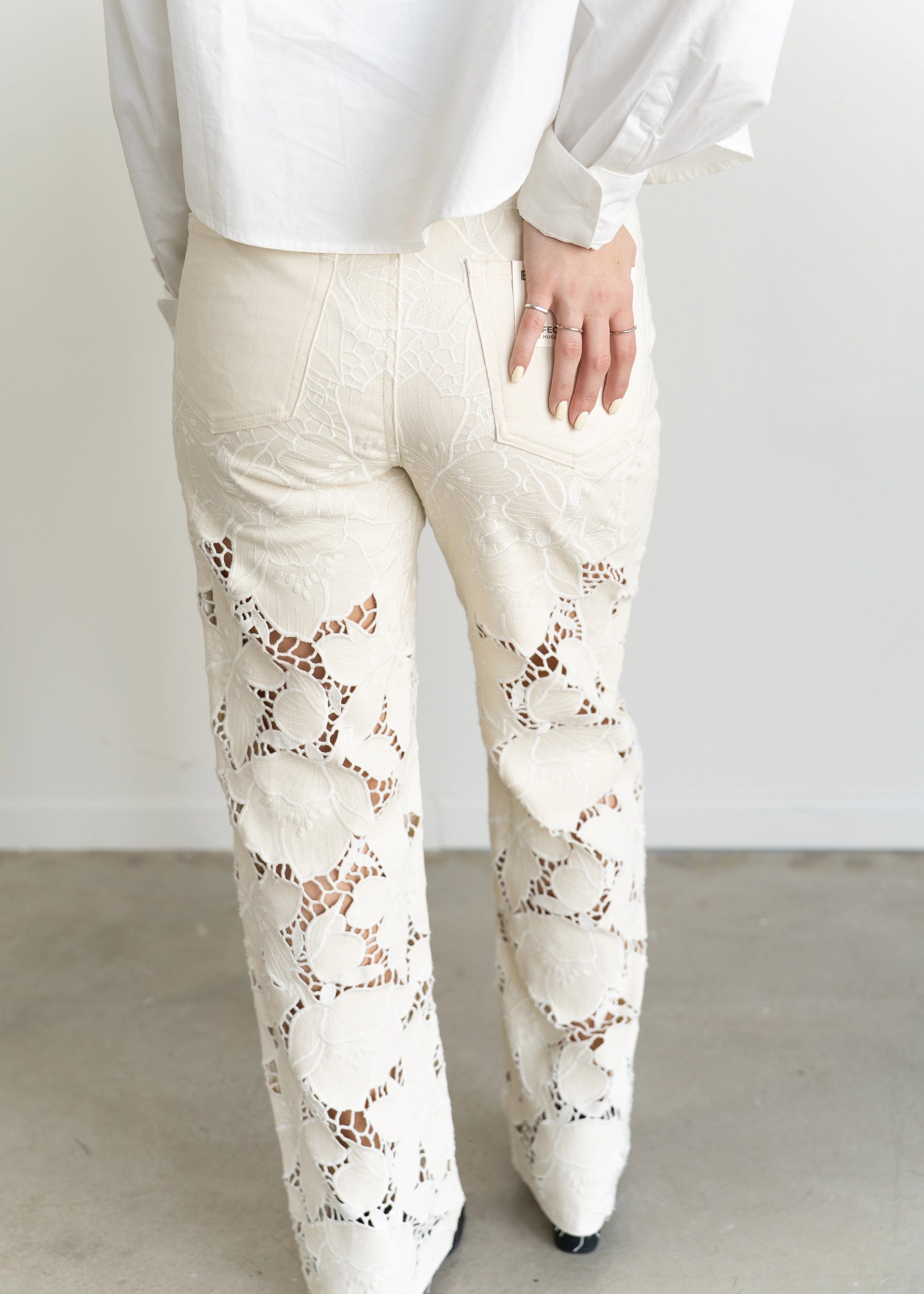 Shia Lace Detail Jeans Beige