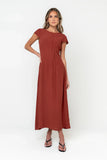 Carolina Pleated Maxi Dress in Brick