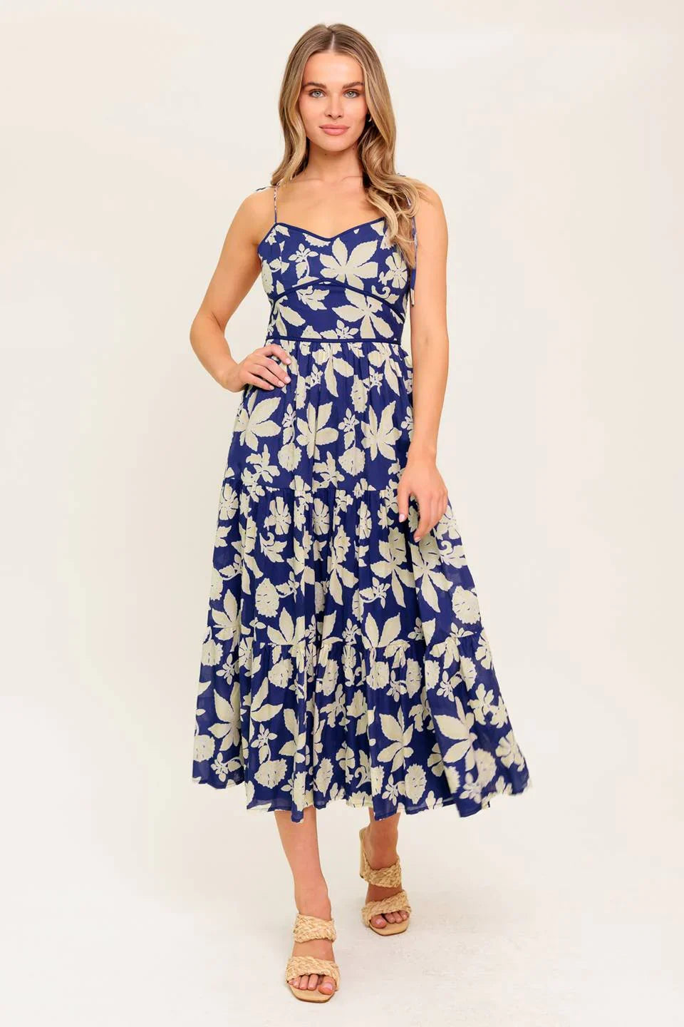 PETALS IN THE WIND MIDI DRESS NAVY