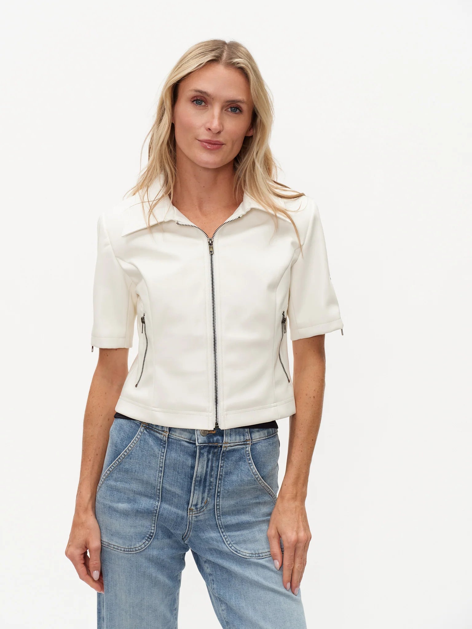 Monroe Short Sleeve Collared Jacket White