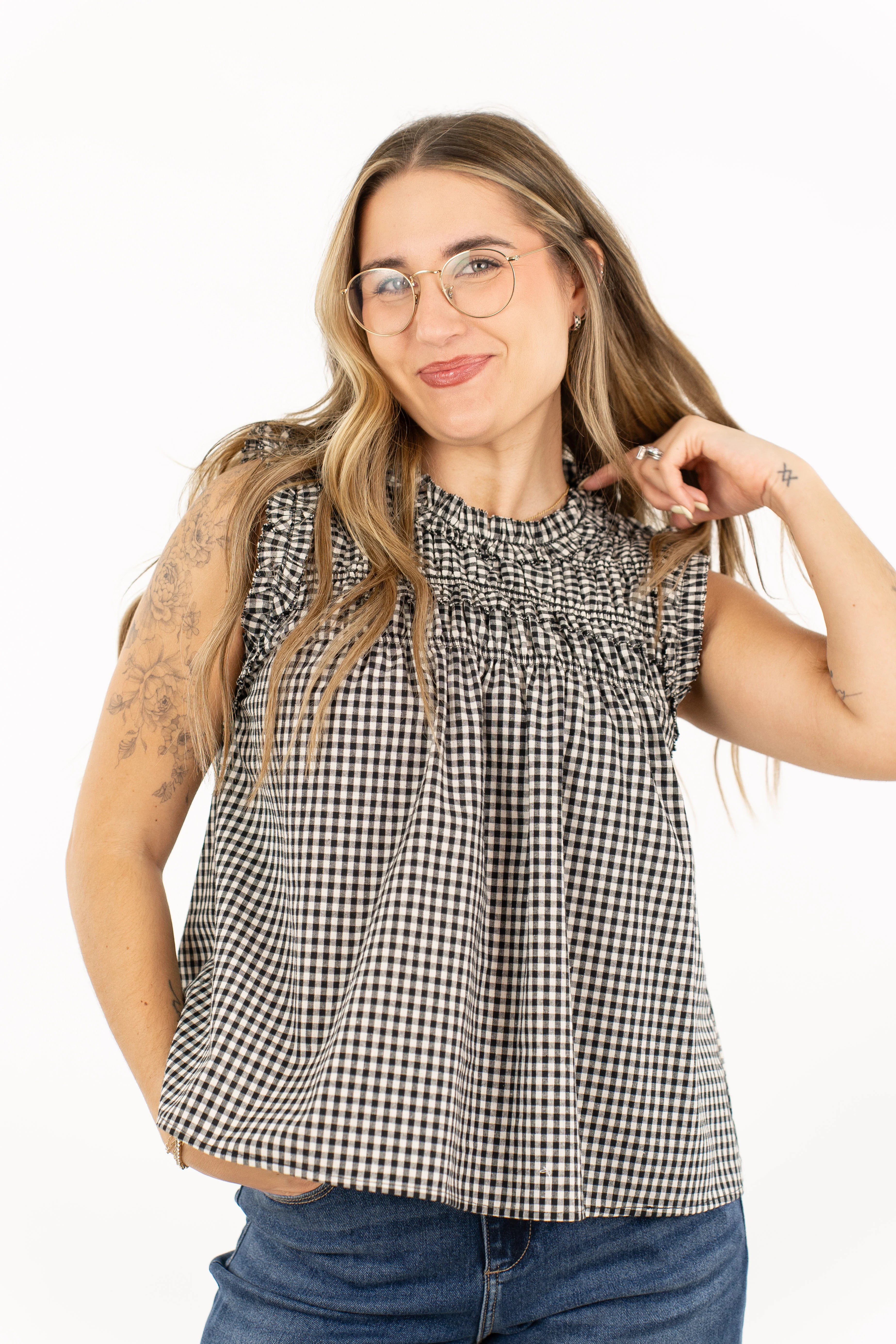 Maren Gingham Ruffle Top