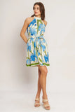 AZURE BLOOM HALTER MINI DRESS