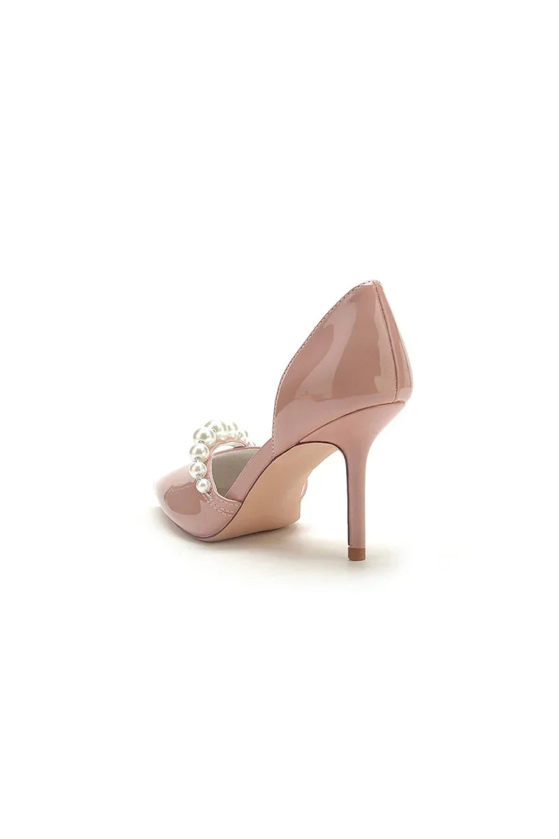 Black Elegant High Heels with Pearl Decoration