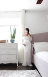 Strapless Long Sleeve A Line Maternity Lace Wedding Dress with Train