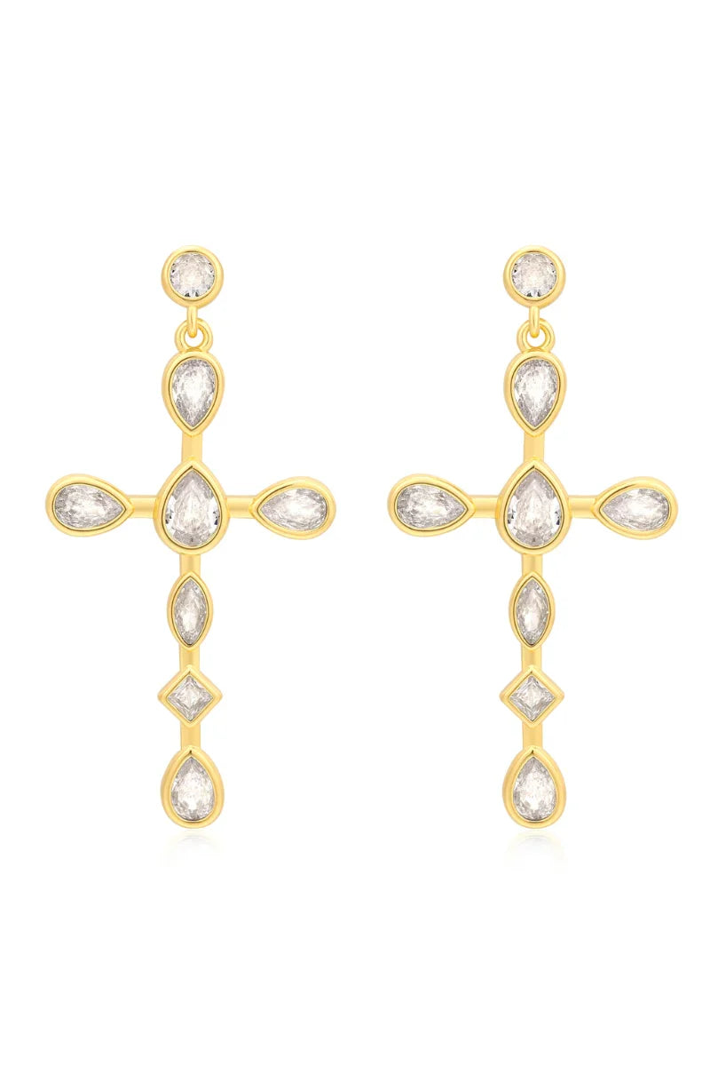 LUV AJ Bezel Stone Cross Studs