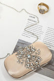 Beige Rhinestones Square Party Handbag