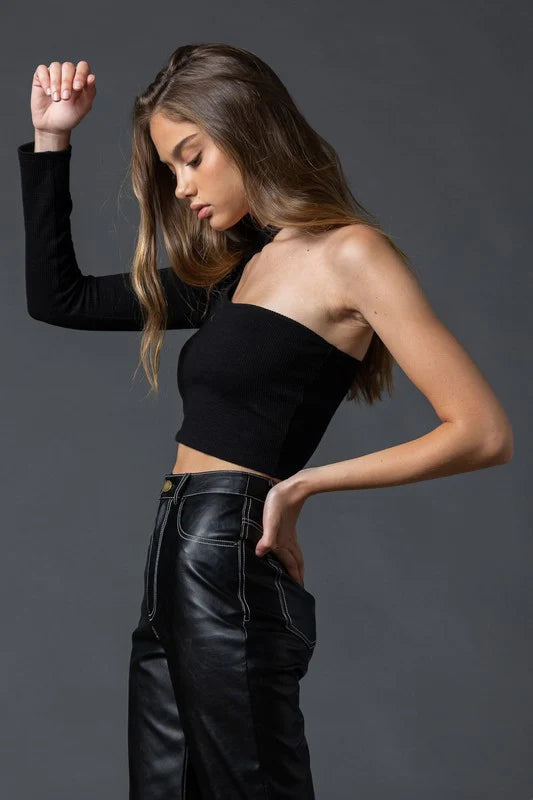 Abigail One Shoulder Top in Black