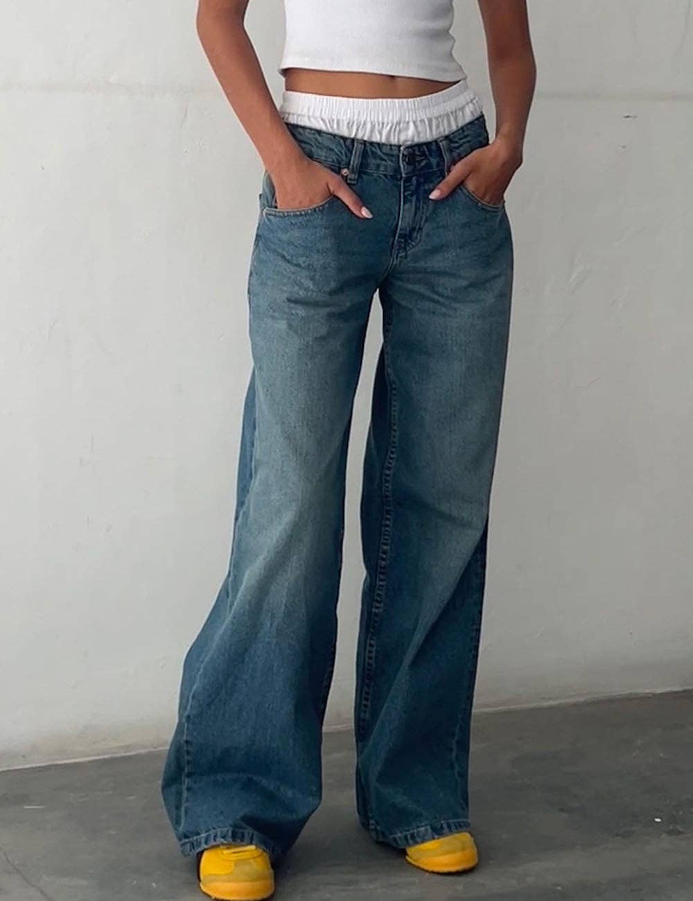 Vinnie Low Rise Wide Leg Denim Jeans
