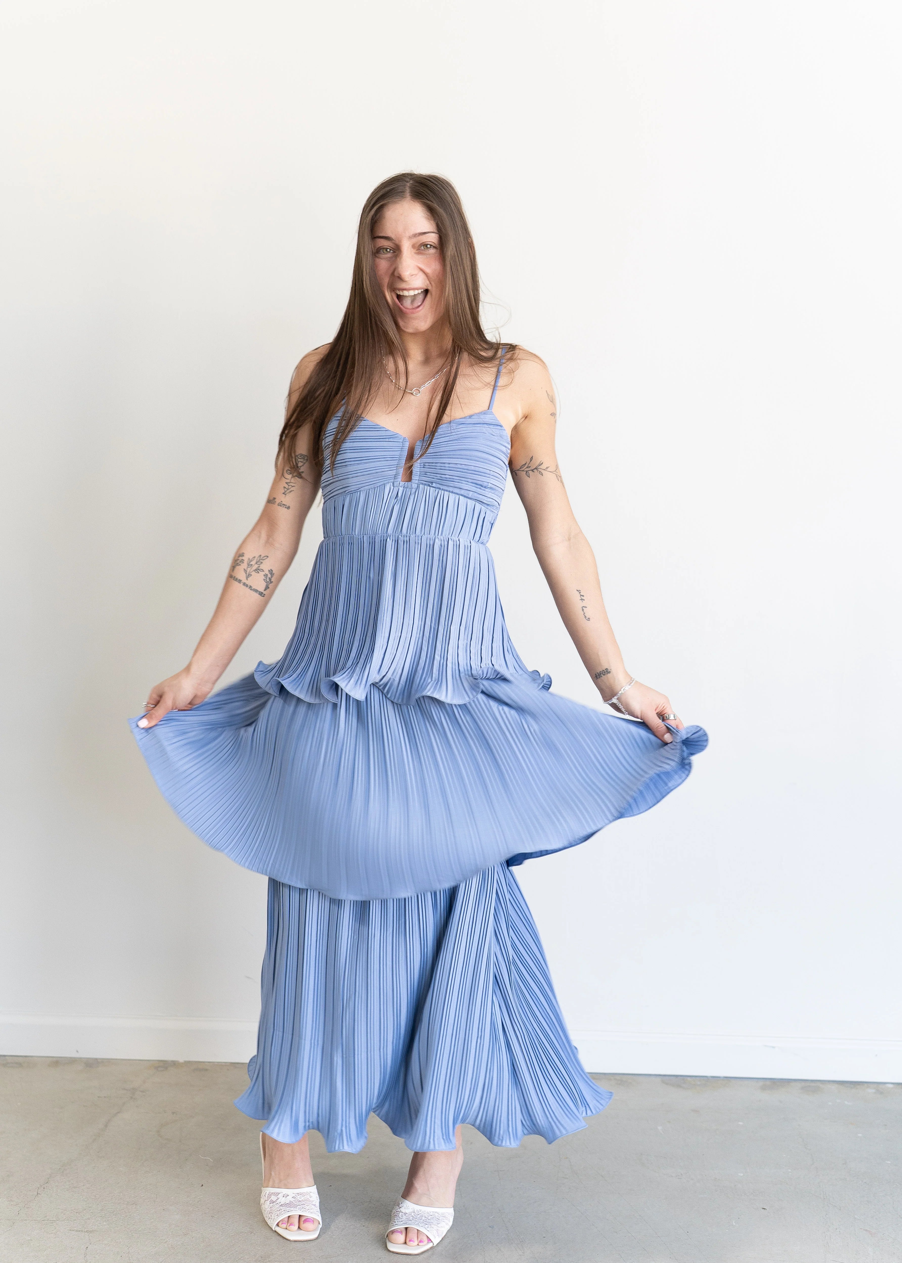 Lupin Tiered Dress Slate Blue