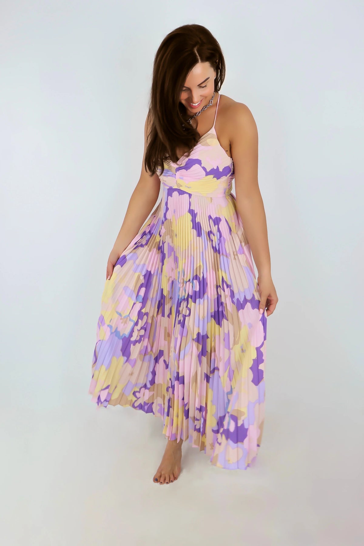 Blythe Pleated Dress in Purple Multi