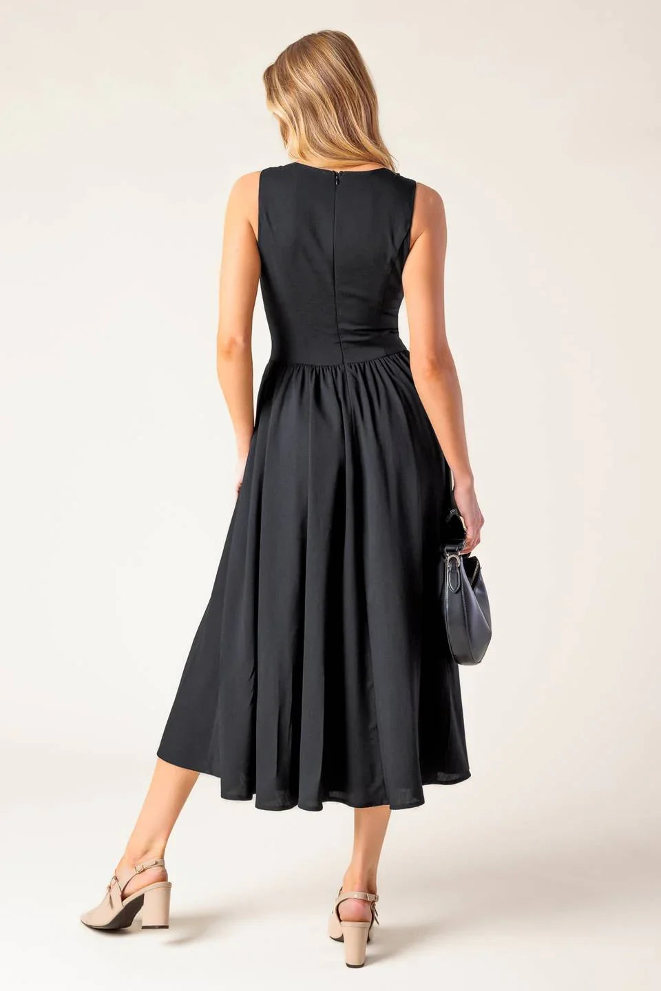FOR THE RECORD SCALLOP V MIDI DRESS BLACK