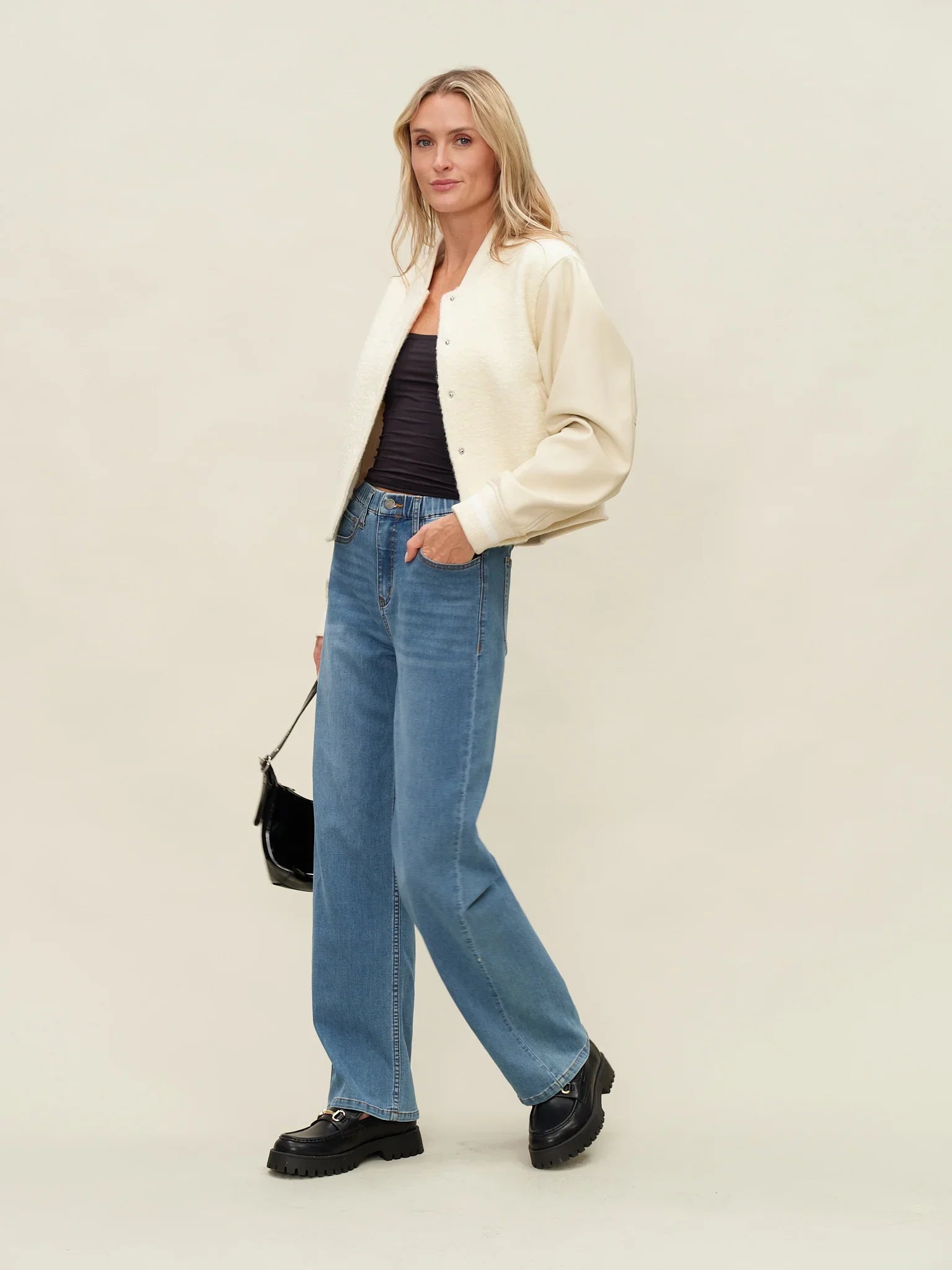 York Shearling Bomber Jacket Cream