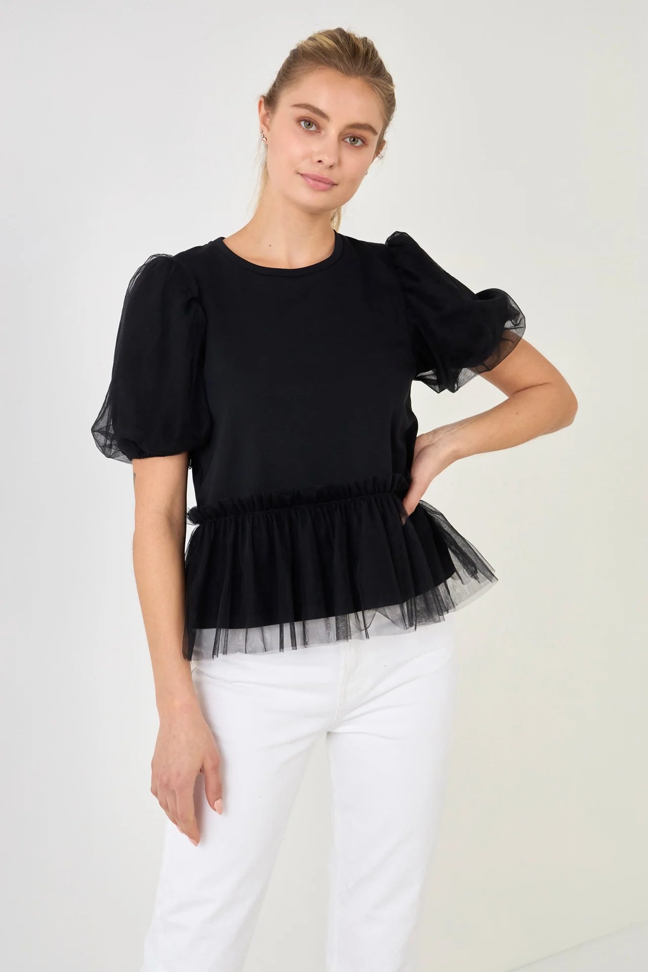 Anne Tulle Puff Sleeve Top