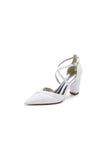 White Cross Strap Pump with Metallic Accent
