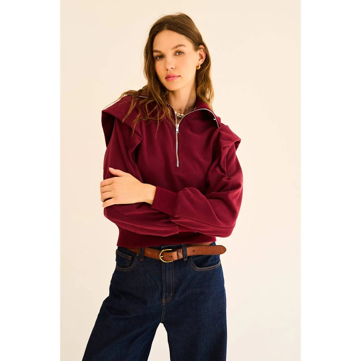 Mar Zip Up Ruffled Sweatshirt