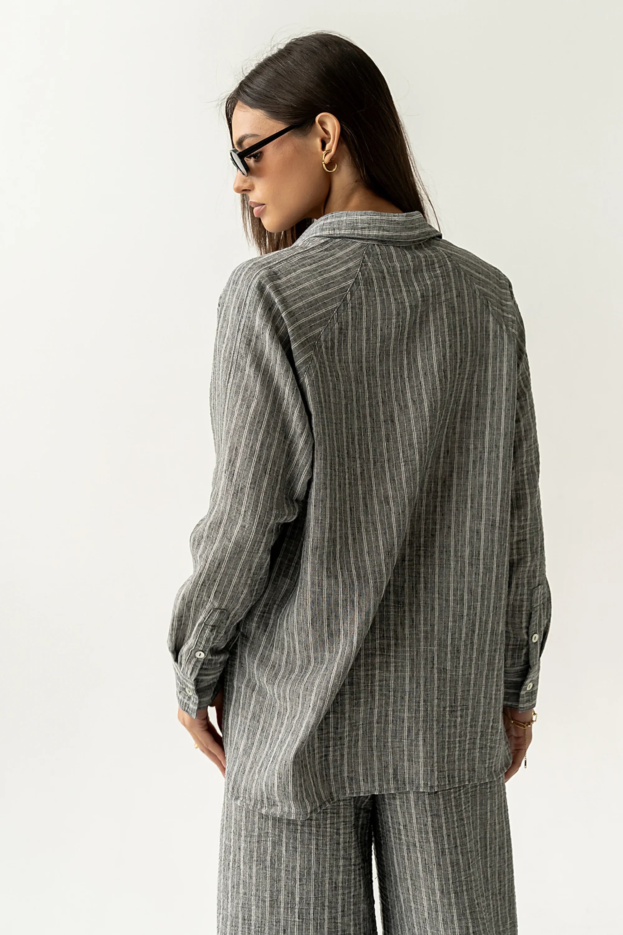 Conner Striped Button Down Top in Black