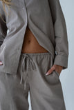 Hailey Striped Baggy Pants in Beige