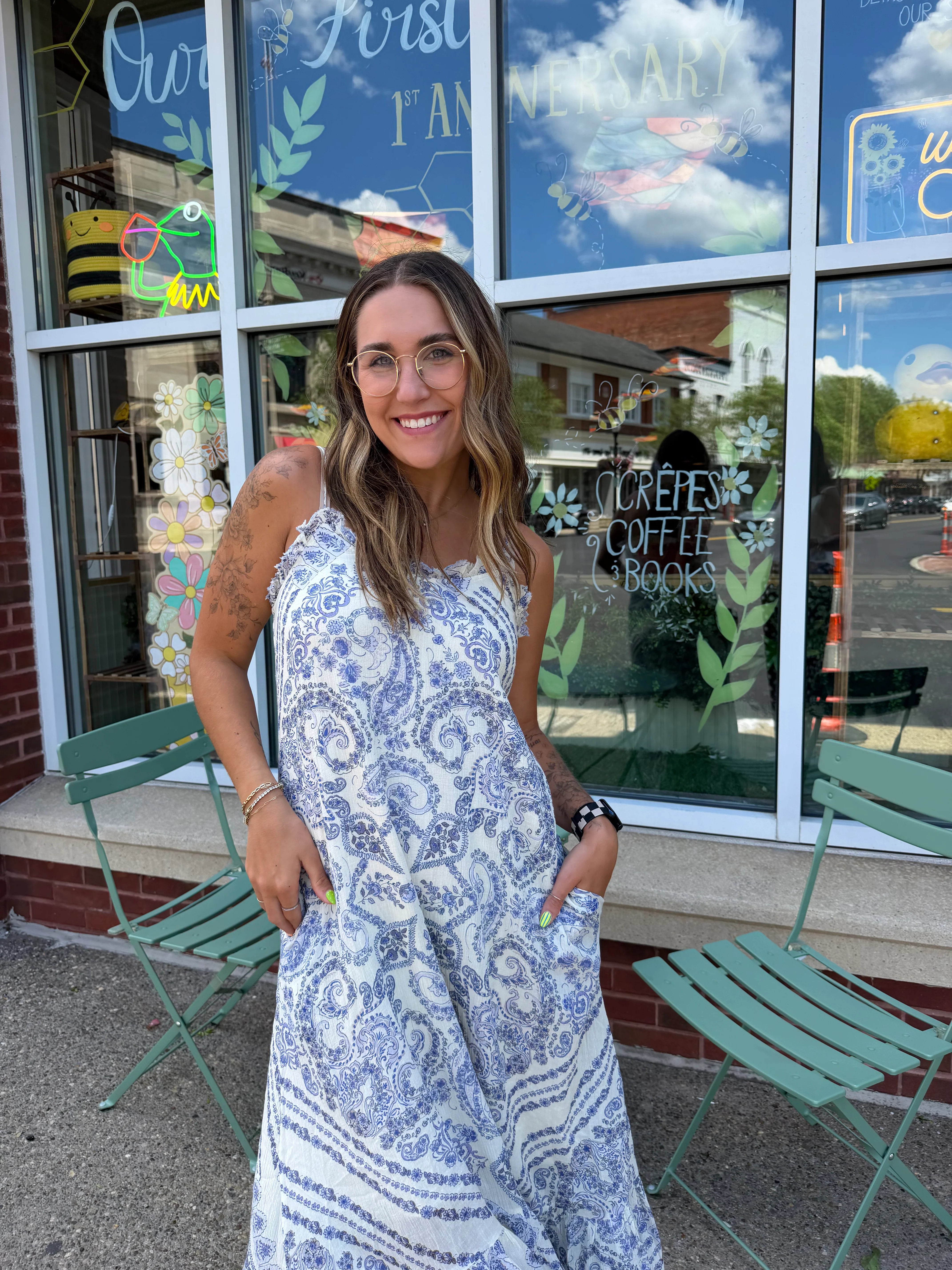 Magie Ruffle Trim Print Sleeveless Maxi Dress