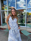 Magie Ruffle Trim Print Sleeveless Maxi Dress