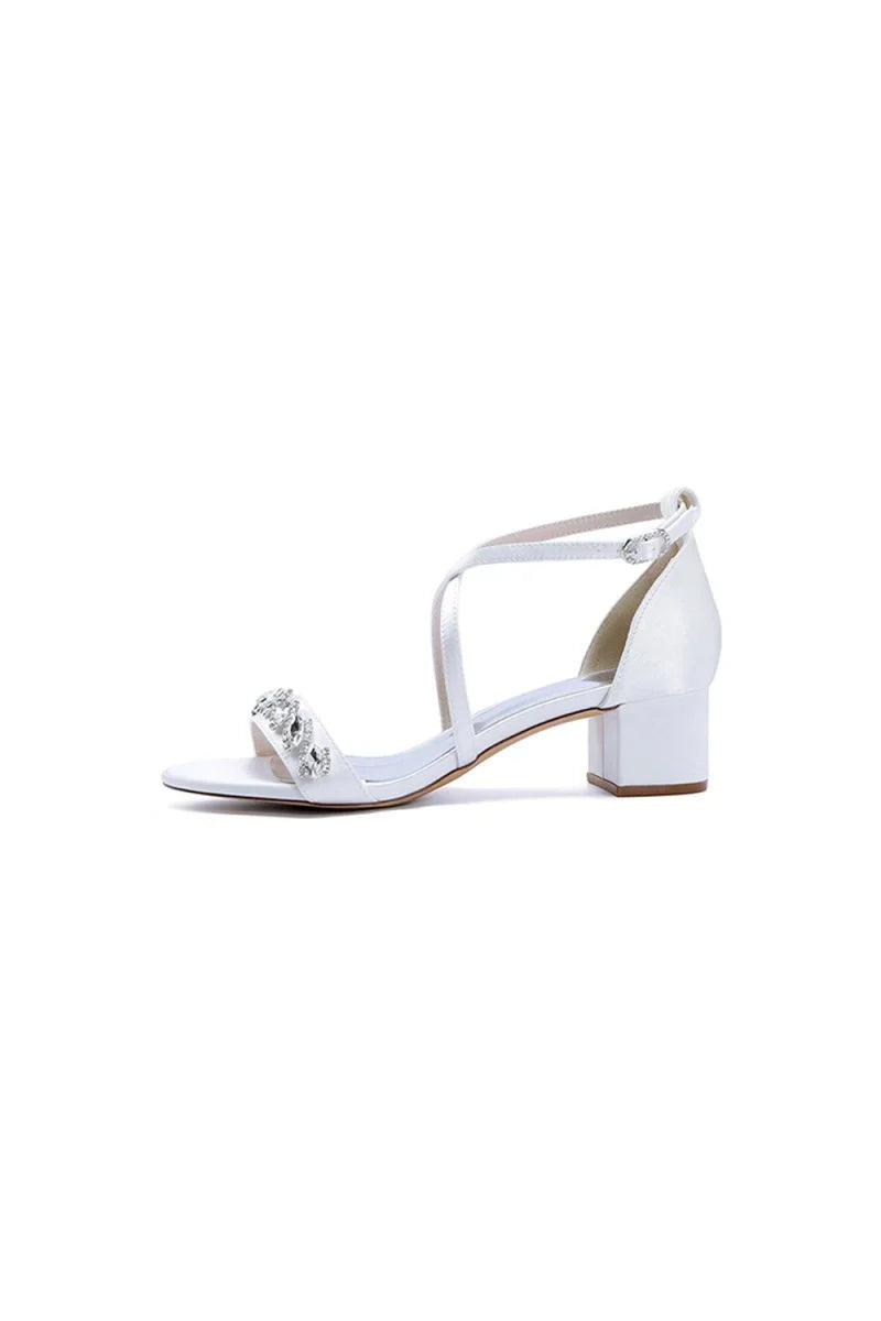 Open Toe Crystal Hollow Out Chunky Heels