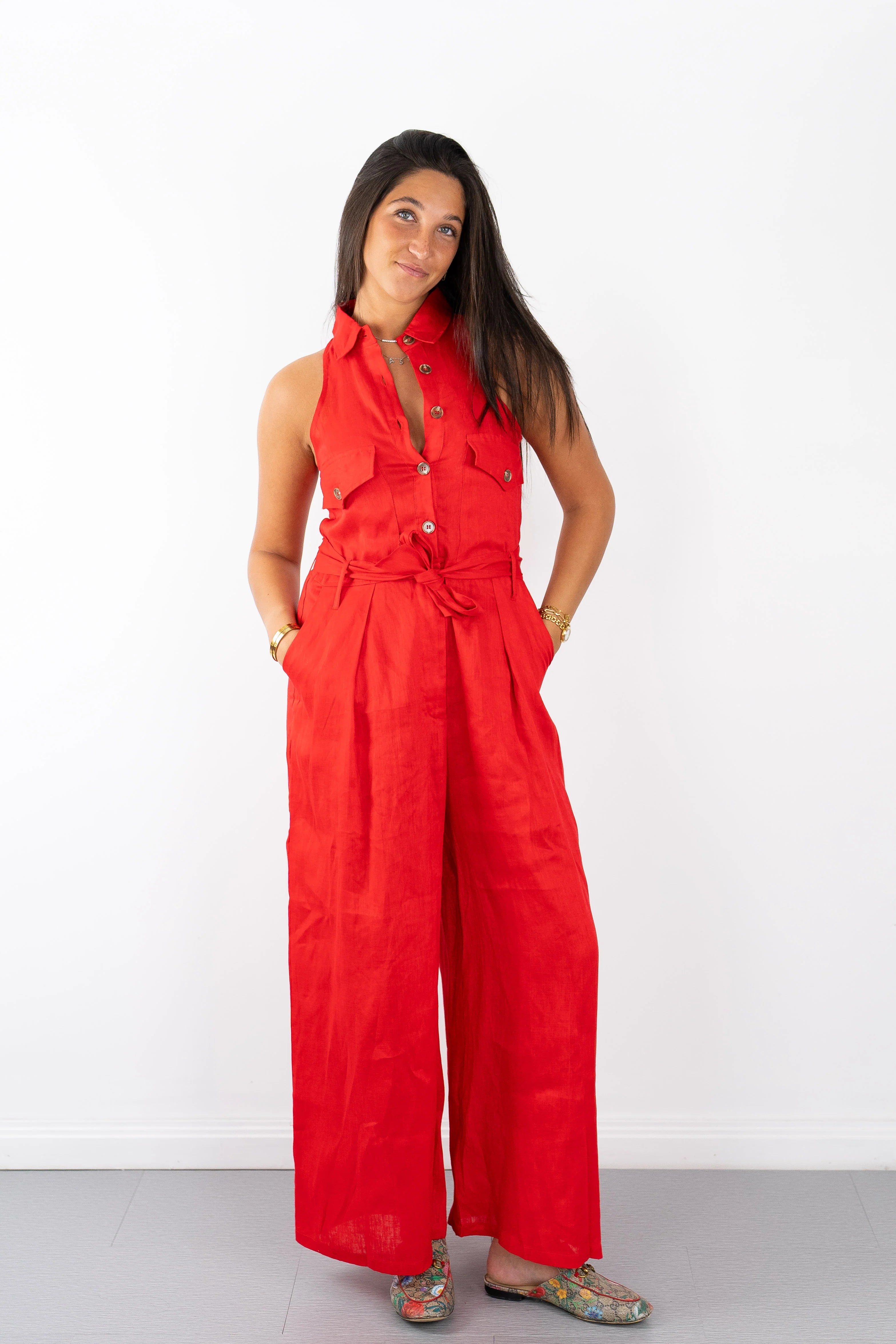 Eve Utility Belted Linen Jumpsuit
