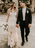 Lace Appliques Long Sleeves Mermaid Long Wedding Dresses