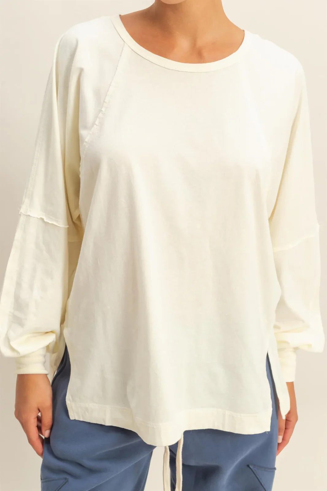 Lila Washed Oversized Long Sleeve Top With Slit