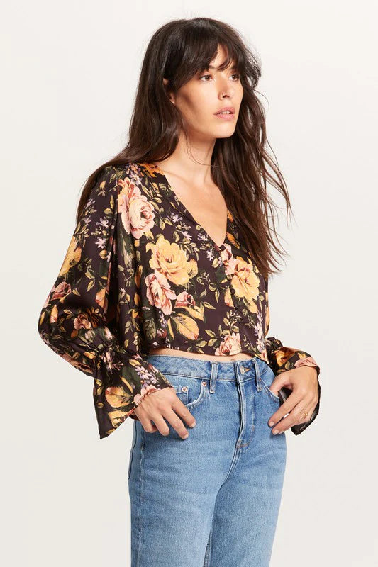 Peyton Floral Button L S Top
