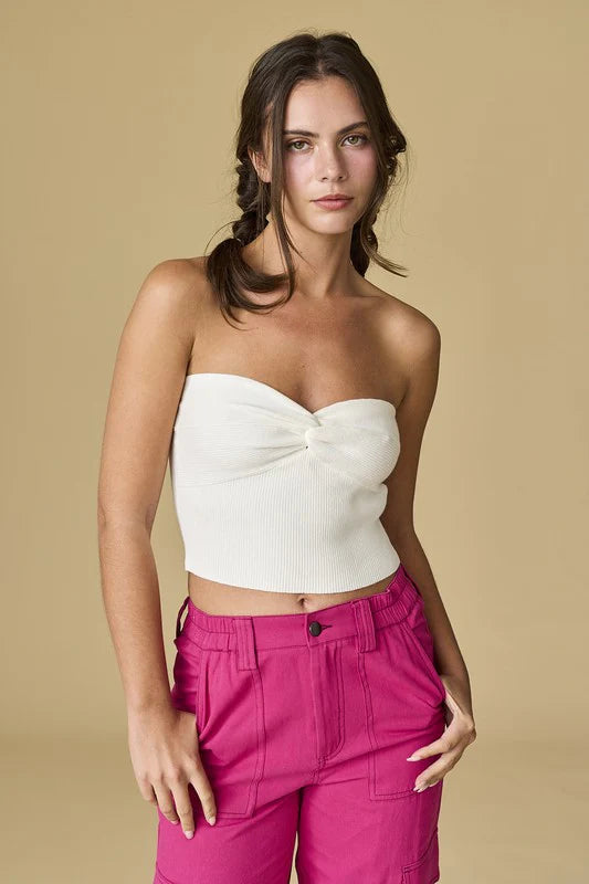 Stella Twist Front Rib Knit Bandeau Top