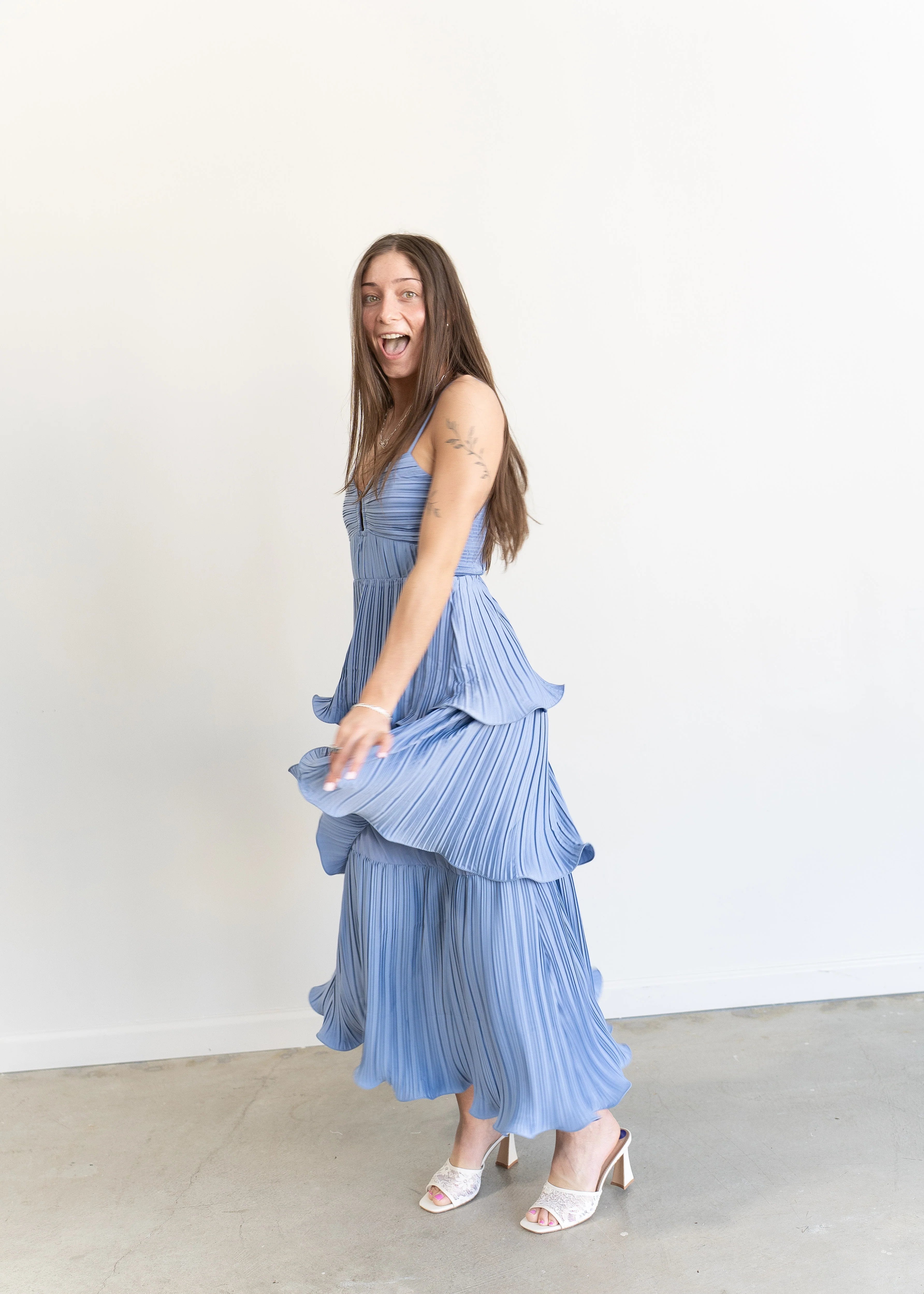 Lupin Tiered Dress Slate Blue