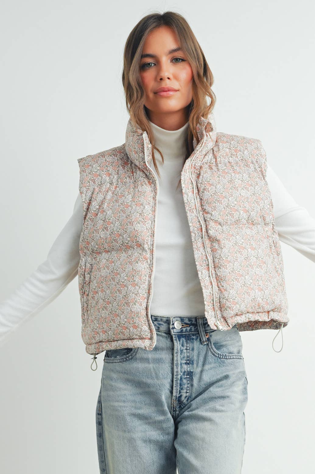 High Neck Floral Puffer Vest