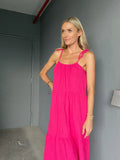 Rory Gauze Tiered Dress in Hot Pink
