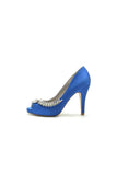 Satin Peep Toe Slip on Rhinestone High Heels