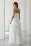 Cute A Line Chiffon Strapless Tiered Wedding Dresses