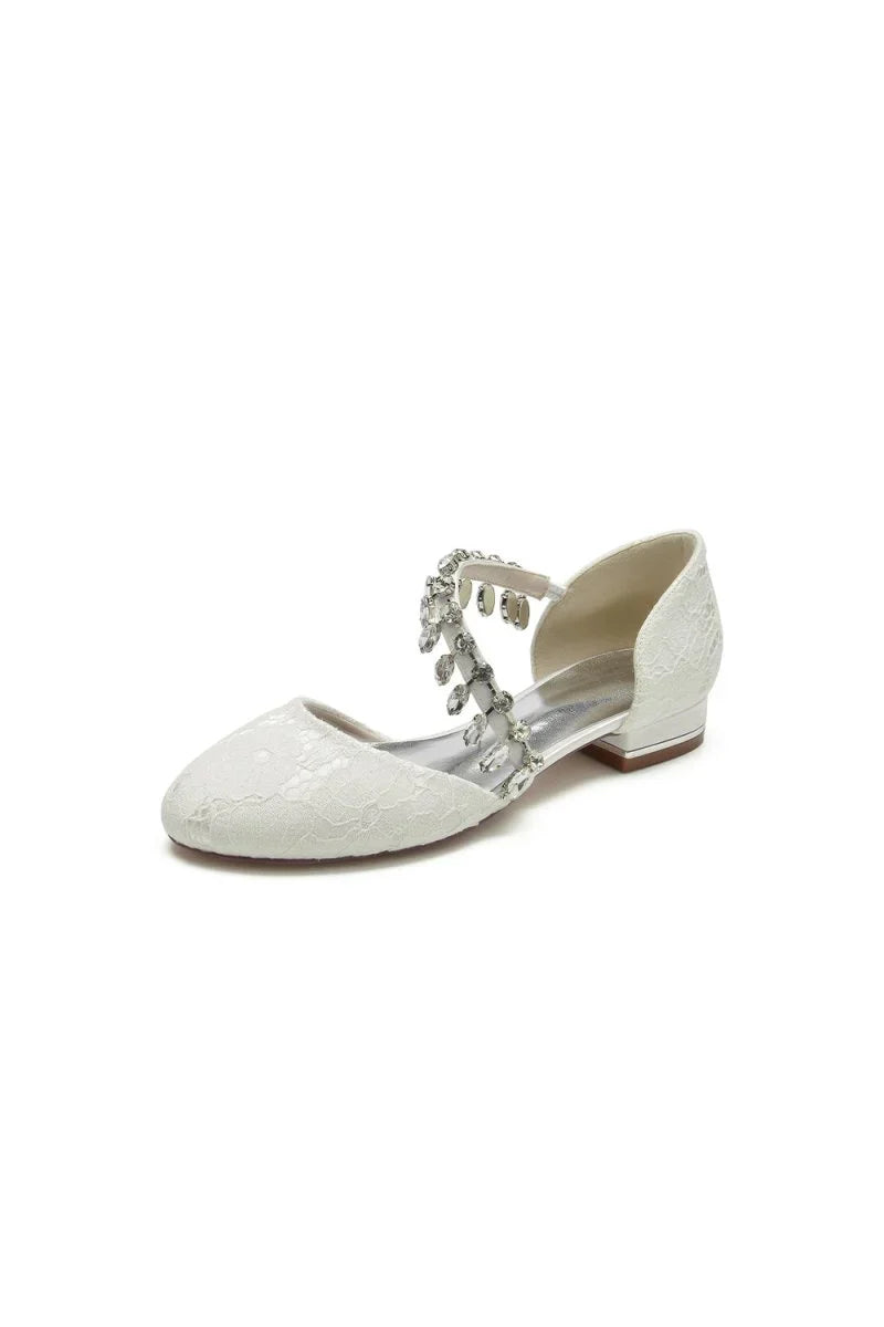Crystal Strap Lace Round Toe Flats