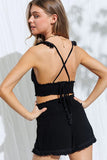 Rita Ruffle Crop Top in Black
