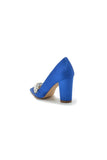 Chic Satin Pointed Toe Slip on Chunky Heels With Rhinestone