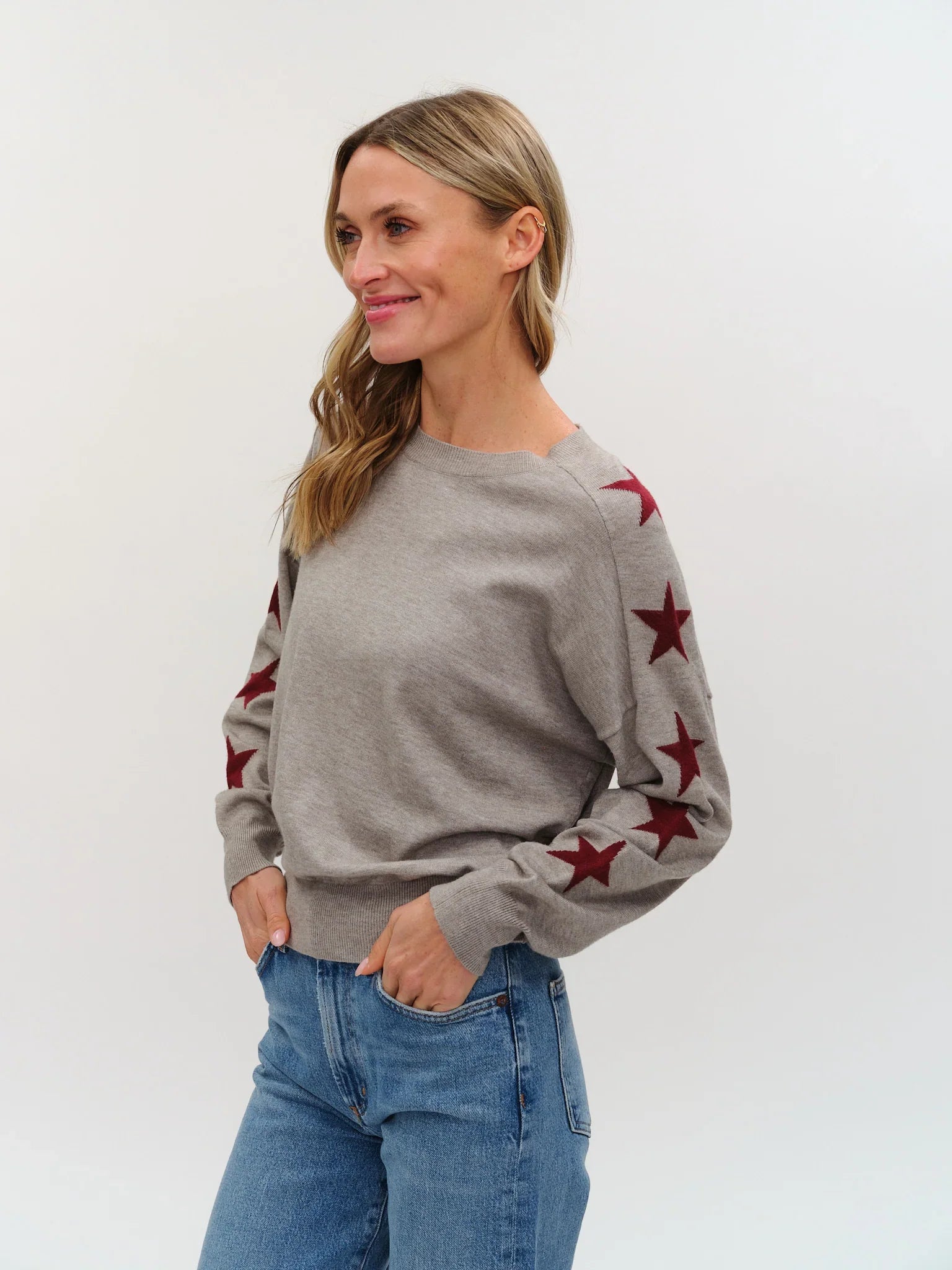 Maddy Star Sleeve Sweater in Burgundy