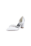 White Satin High Heels with Pearl Embellishments