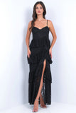 Vanna Lace Tiered Maxi Dress Black