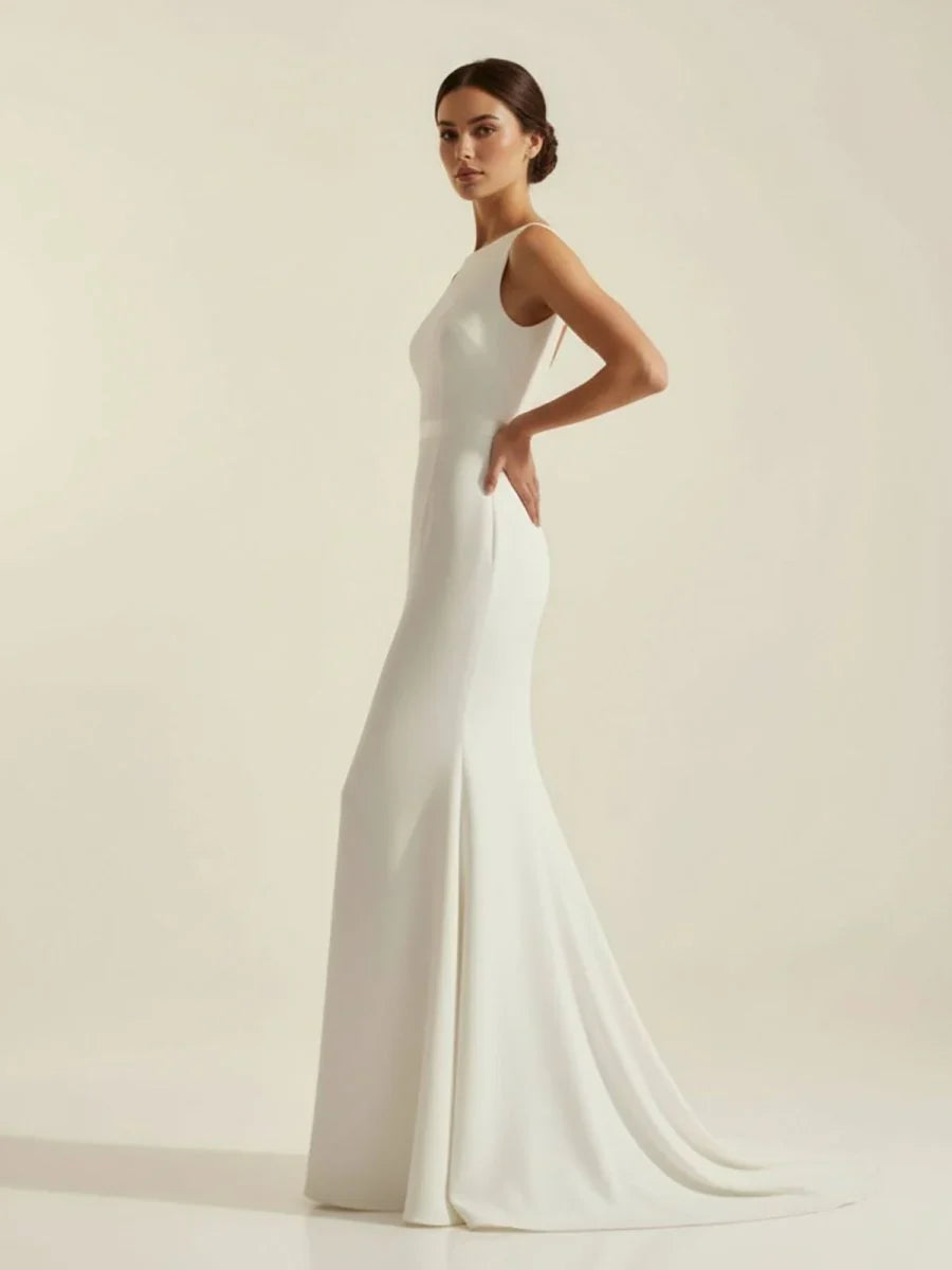 Simple Sleeveless Mermaid Wedding Dress With Sexy Bow